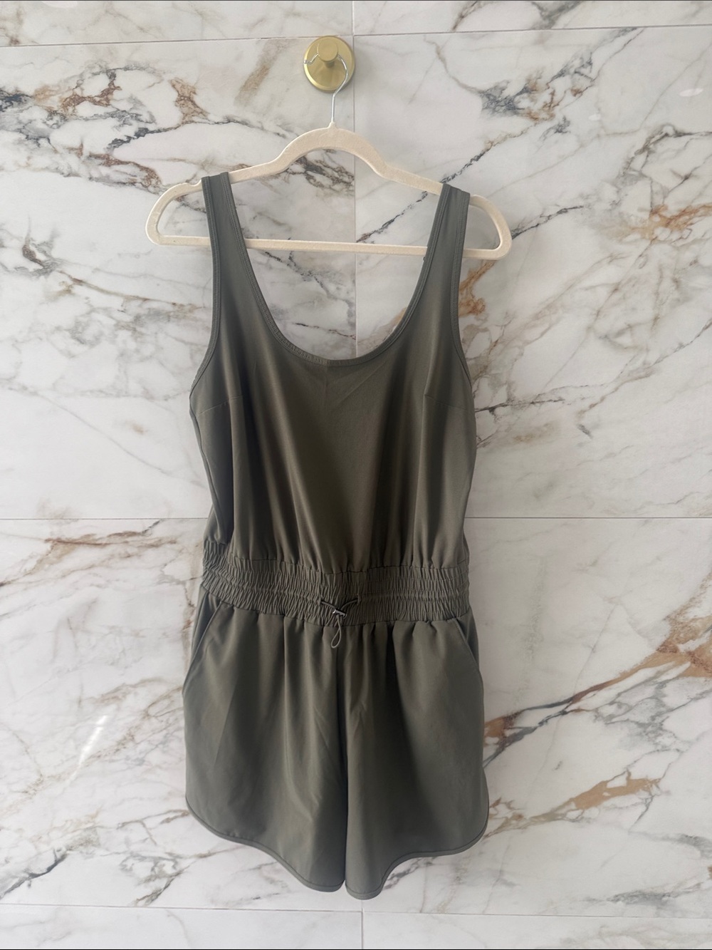 Abercrombie & Fitch Olive Green Sleeveless Romper with Elastic Waist